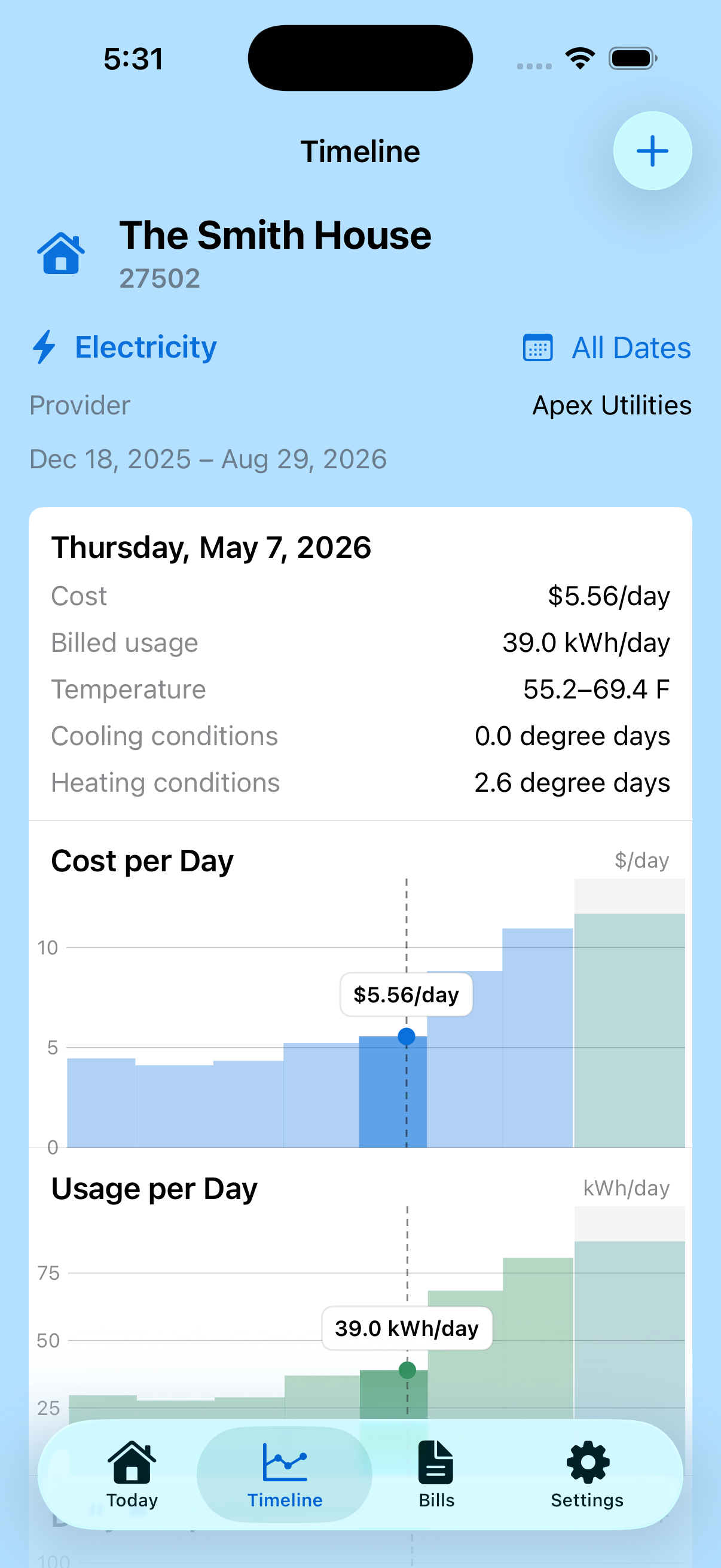 Utility Assistant bills screen