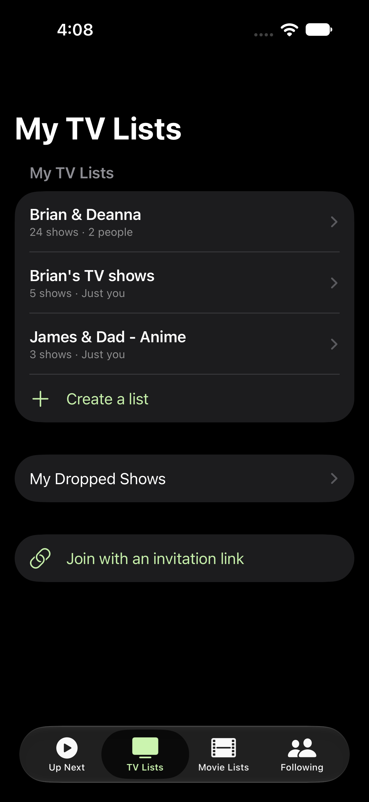 Personal and shared TV lists with separate groups of viewers